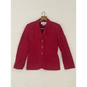 VTG Jones New York Sz 2P Pink‎ & Red Orange Striped Blazer Jacket EUC 2 Petite